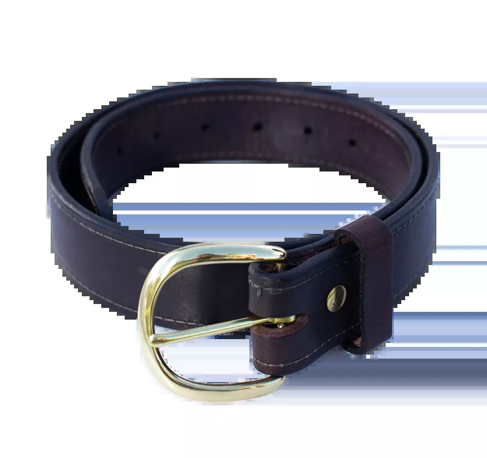 1.50-inch Stitched English Bridle Leather Belt with Solid Brass Belt Buckle