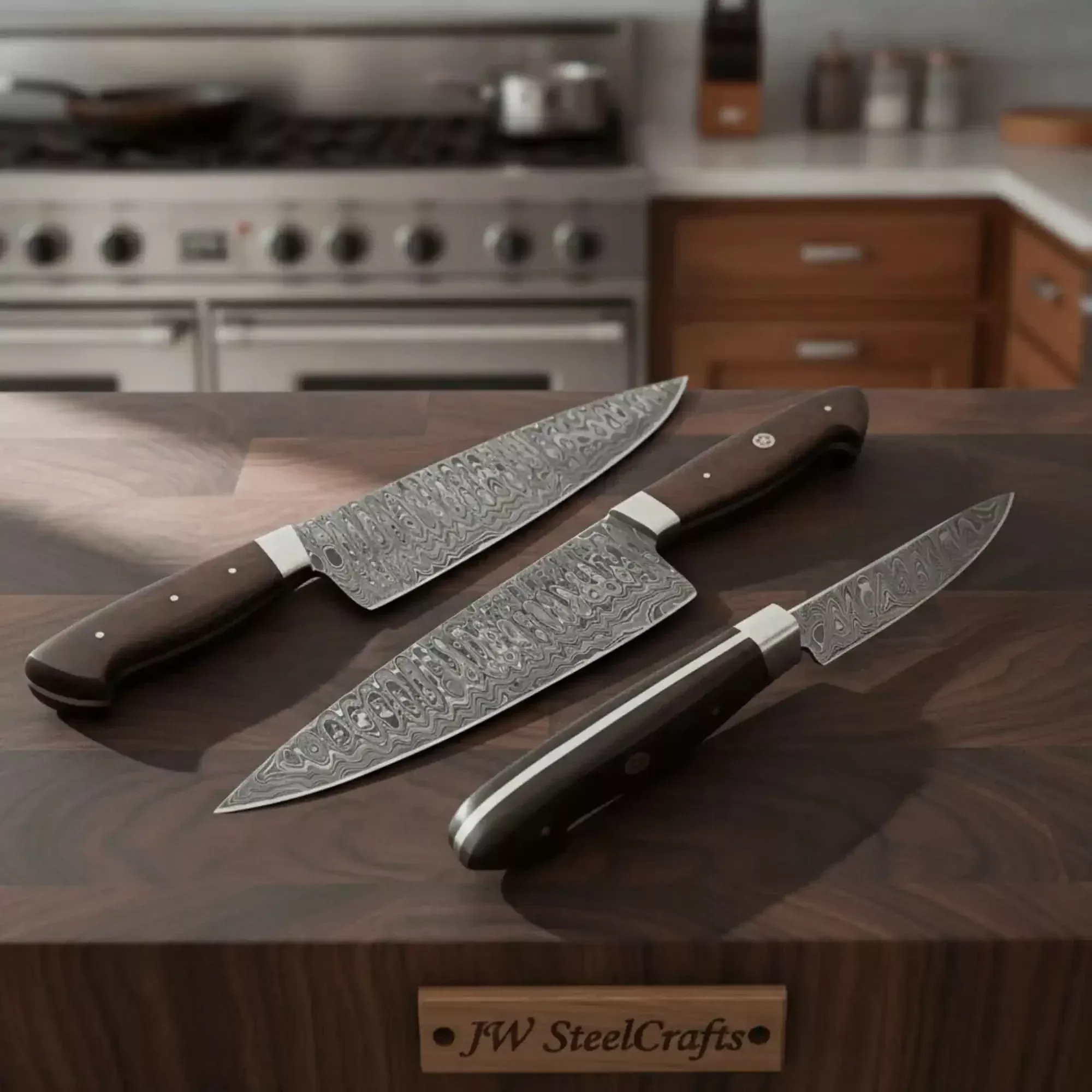 12″ Ladder Damascus Gyuto Chef Knife — 7″ Blade, Red Micarta Handle with Mosaic Pin | JW SteelCrafts