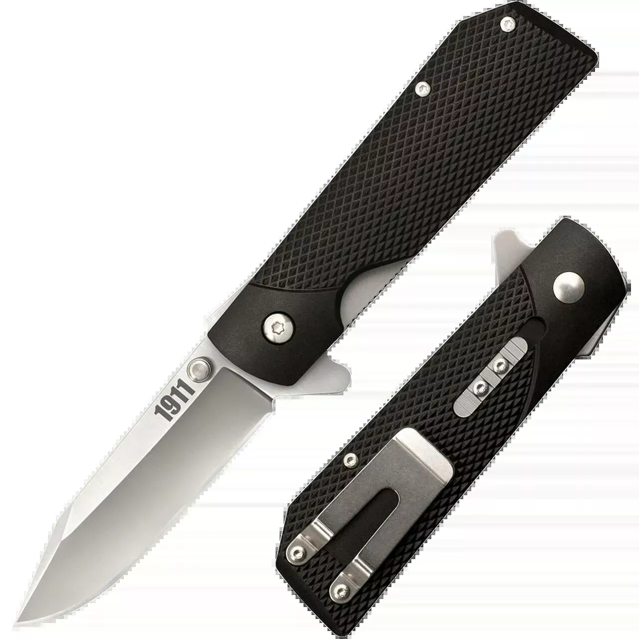 1911 3″ Folding Clip Point Plain Knife – Black Checkered