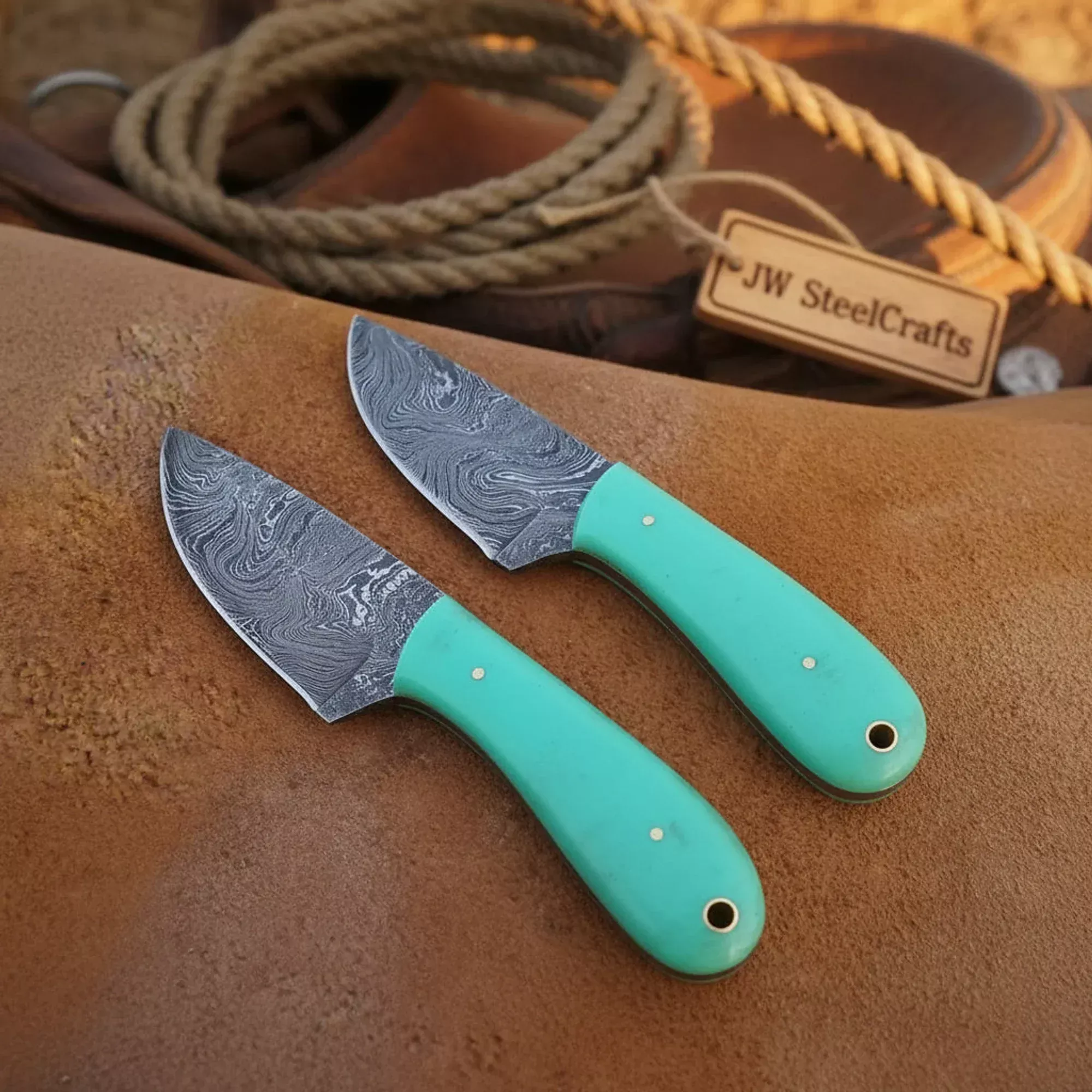 2 Piece Mark Cowboy Skinner Set with Turquoise Resin Handles