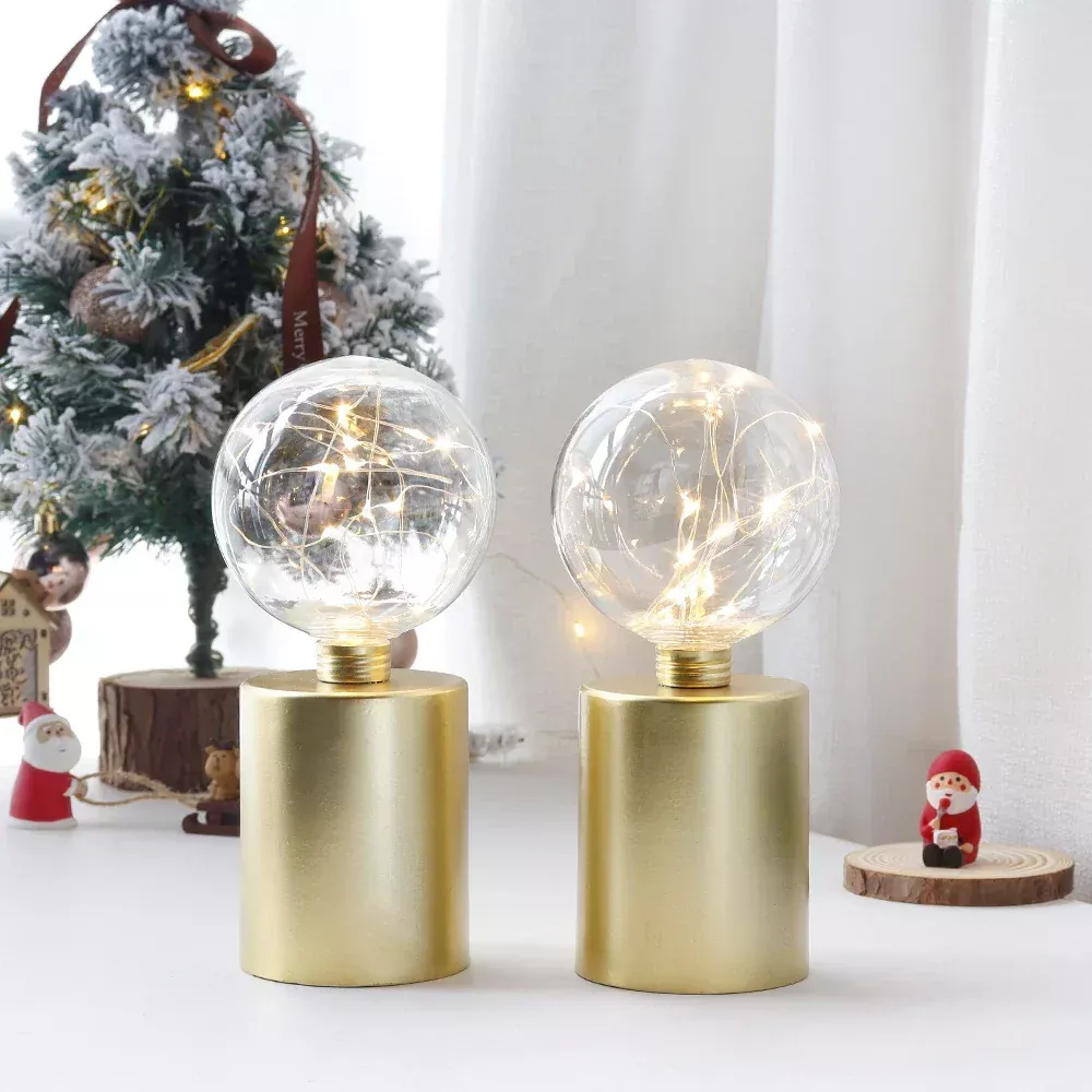 2Pcs Gold Table Lamp Battery Powered Cordless LED Light Bedroom Living Room Decor