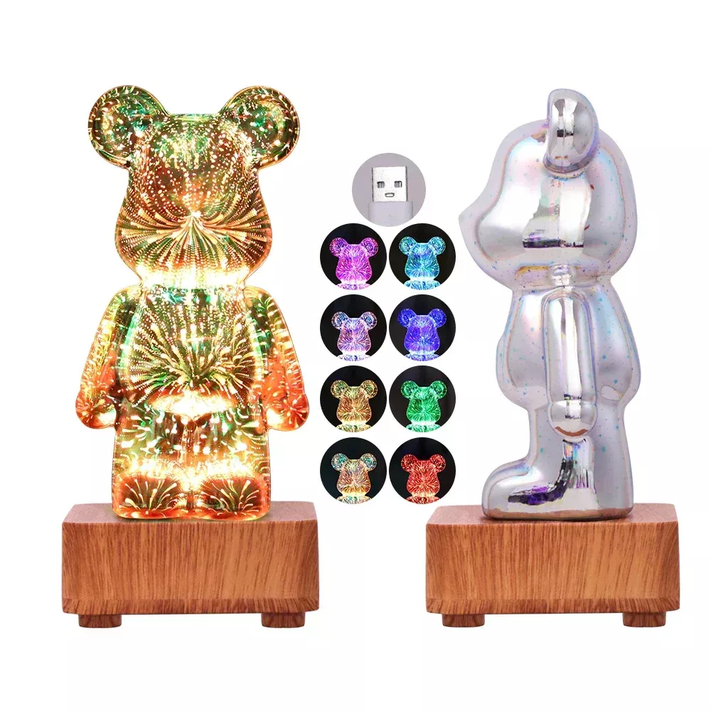 3D Firework Bear LED Night Light Color Changing USB Bedroom Kids Gift Lamp