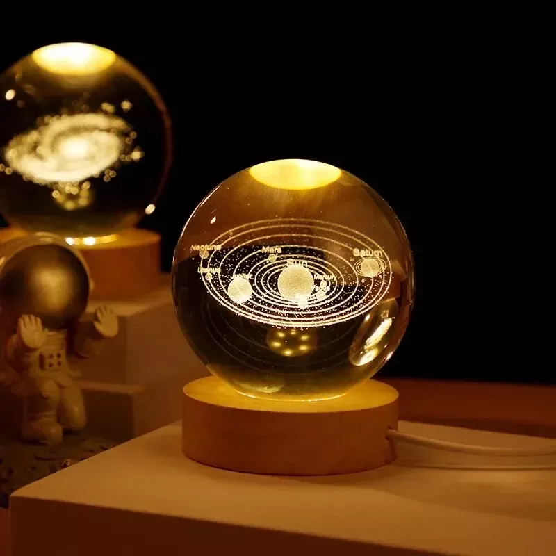 3D Galaxy Crystal Ball Night Light USB LED Moon Lamp Home Decor Gift Planet