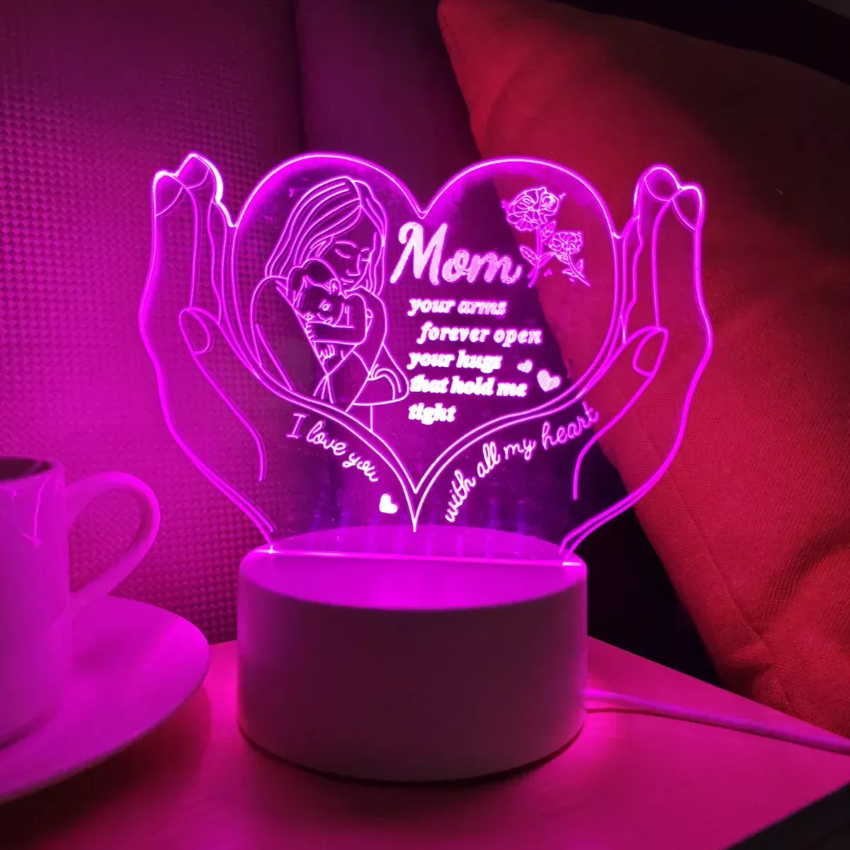 3D Heart Shaped Night Light – Creative LED Gift Lamp for Mom Mother’s Day