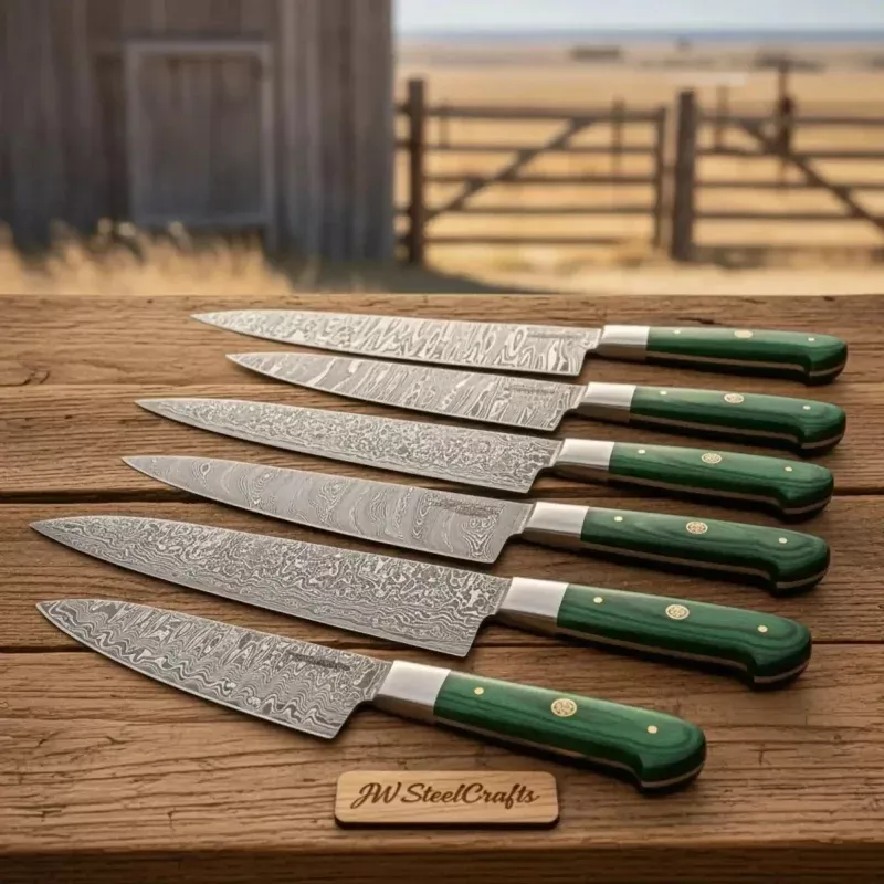 6-Piece Custom Damascus Kitchen Knife Bundle —Professional Chef and Utility Set