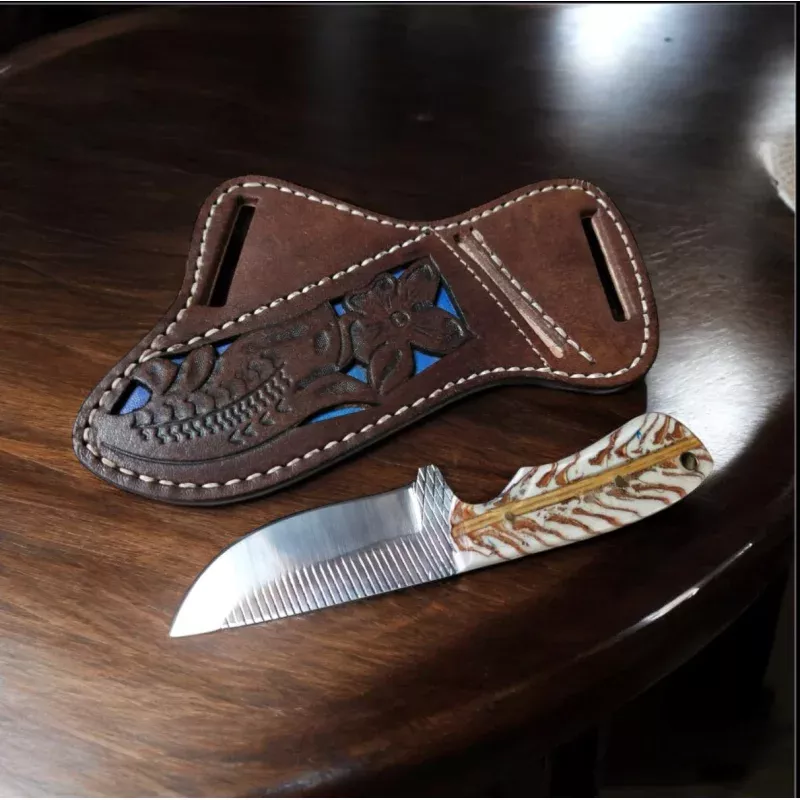 7.5 Back of Belt KnifeRasp Tool Blade & White Pine Cone Handle with Leather Sheath