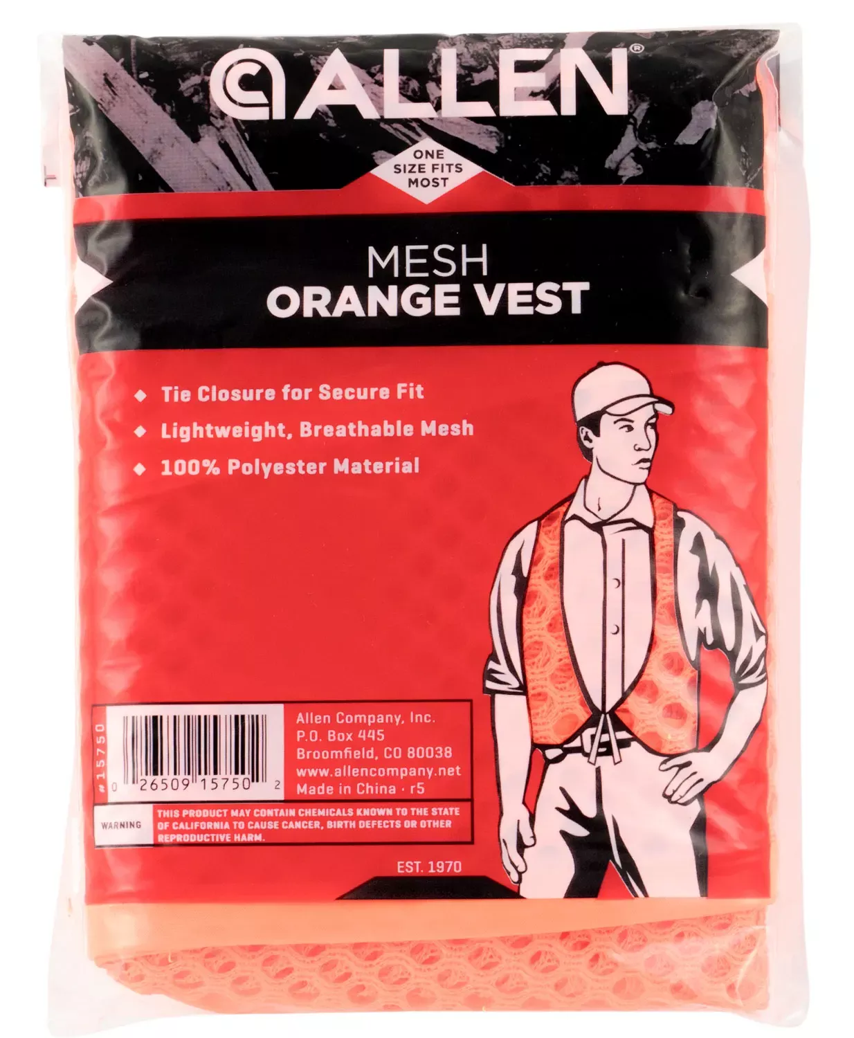 Allen Hunter’s Vest OSFA Orange Polyester Mesh