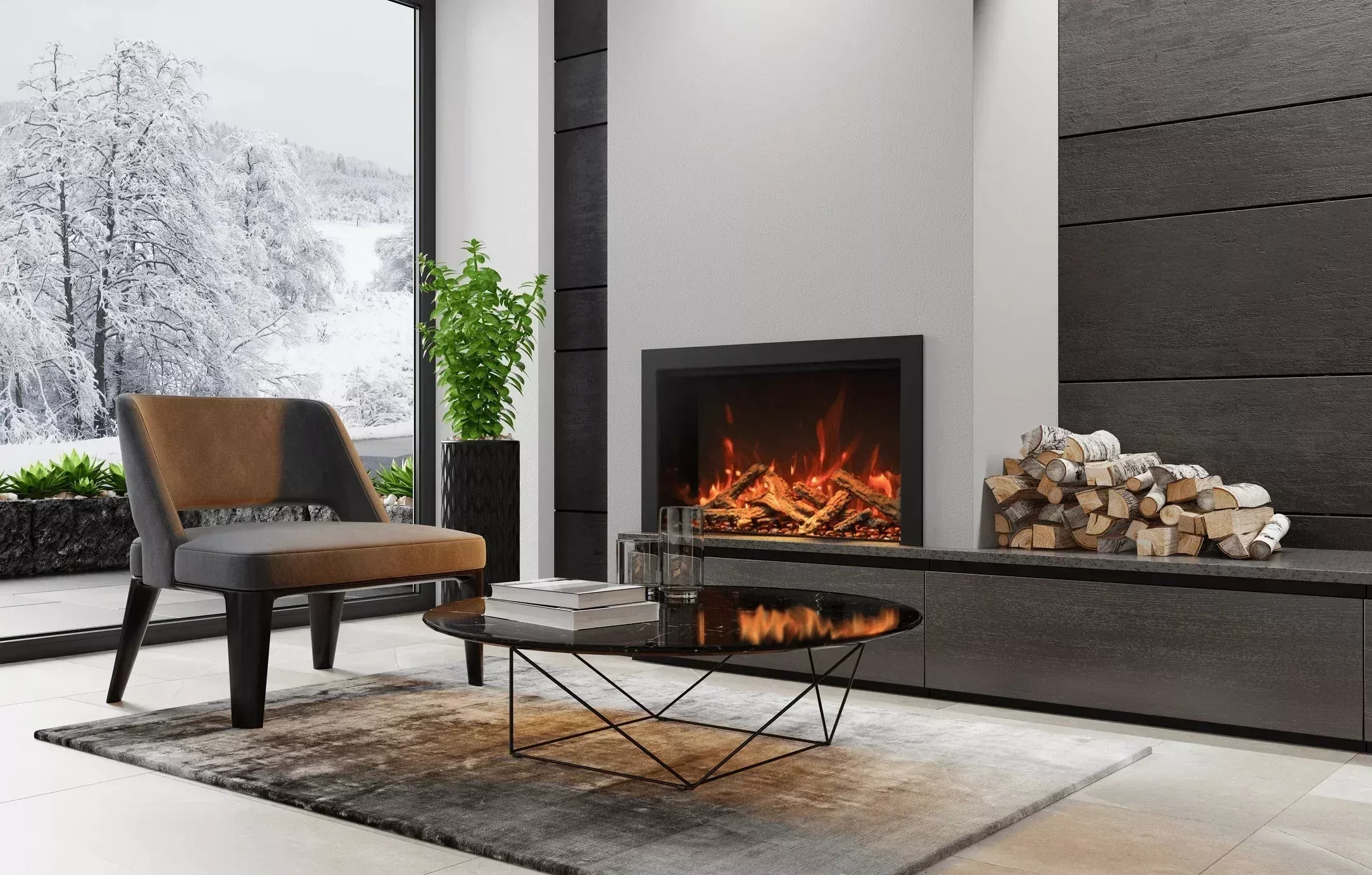 Amantii Traditional Extra slim 33 Inch Modern Smart Electric Fireplace