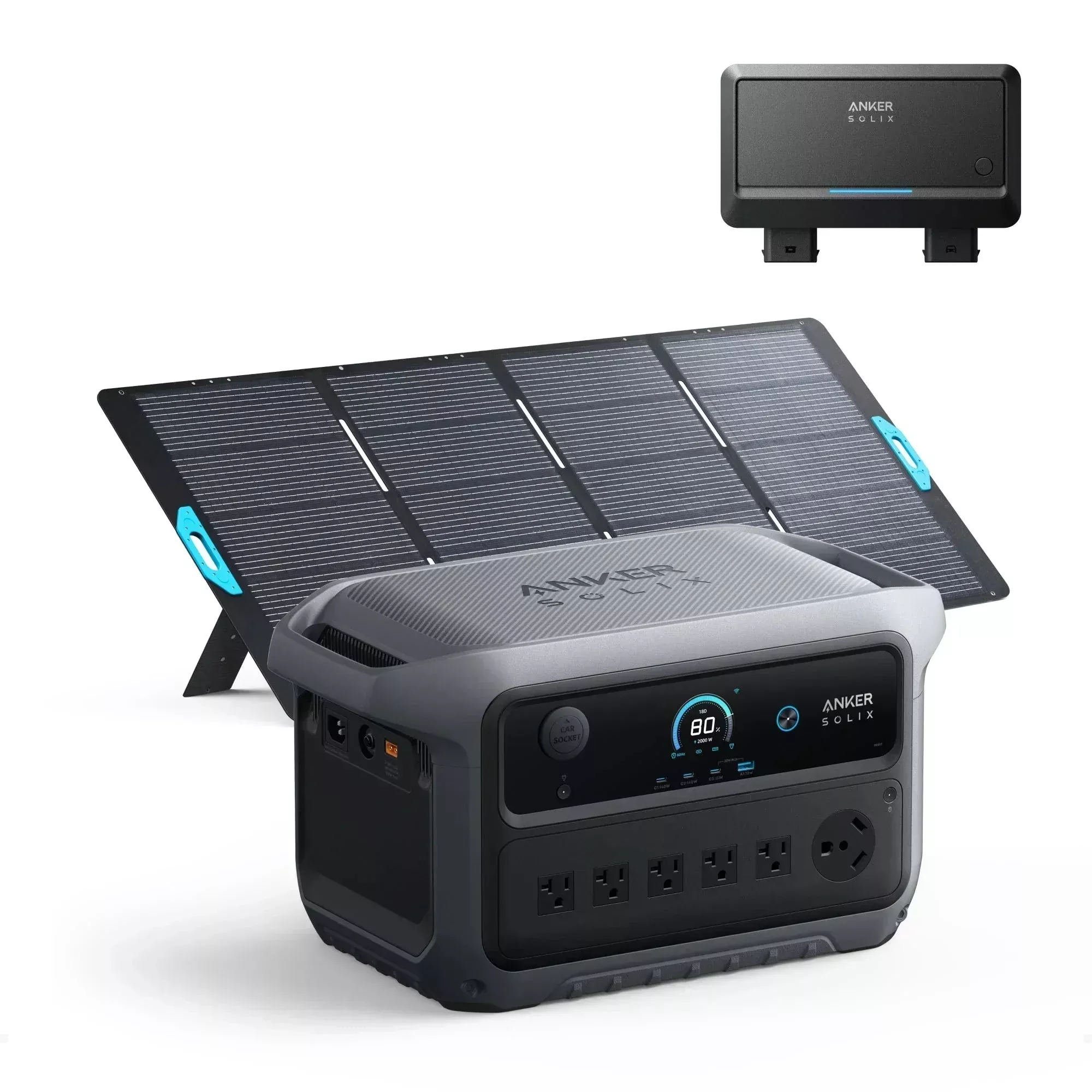 Anker SOLIX C2000 Gen2 Portable Power Station + 400w Solar Panel + Car Alternator Charger