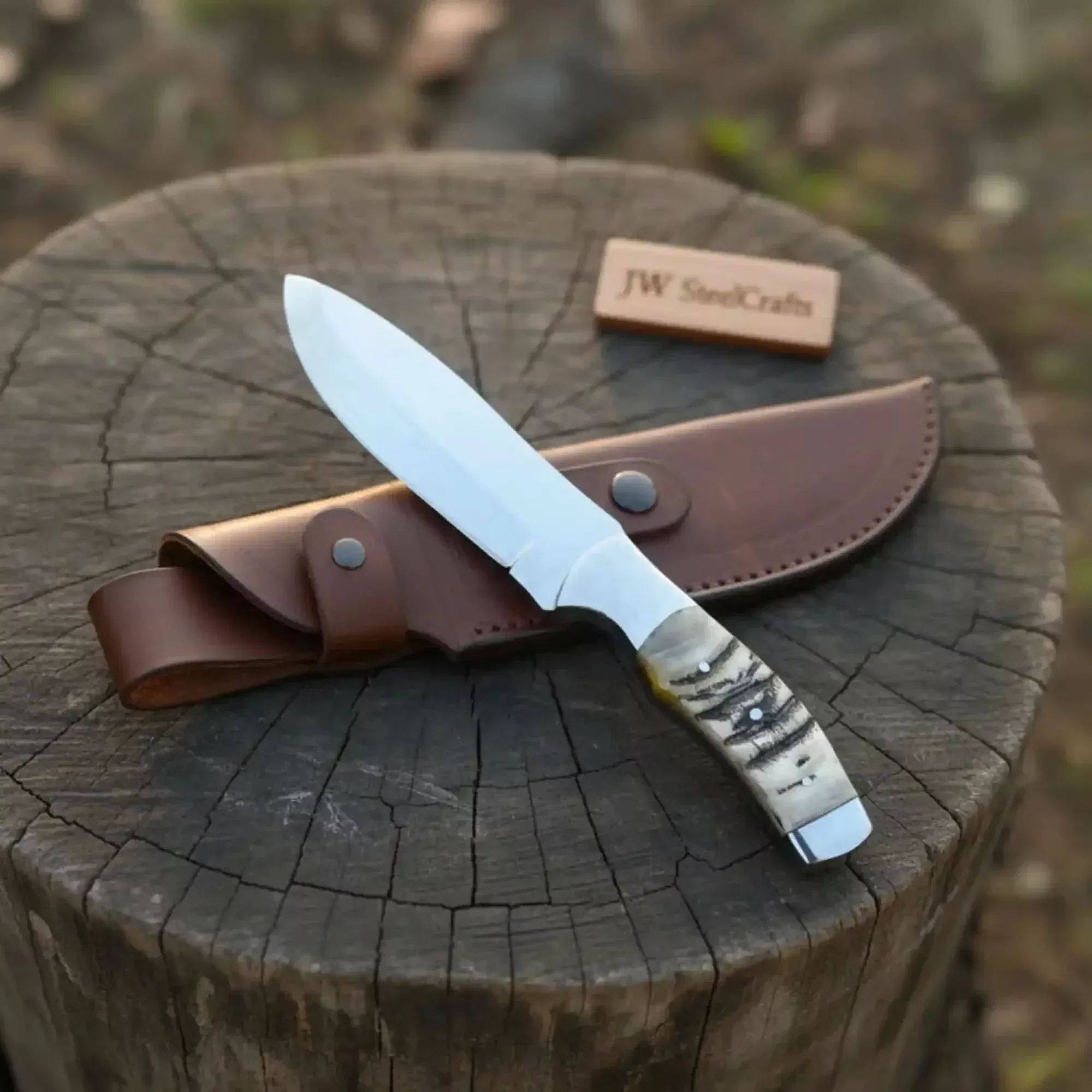 Antler Creek Skinner Knife 9″ Handmade Mirror Polished Ram Horn Handle