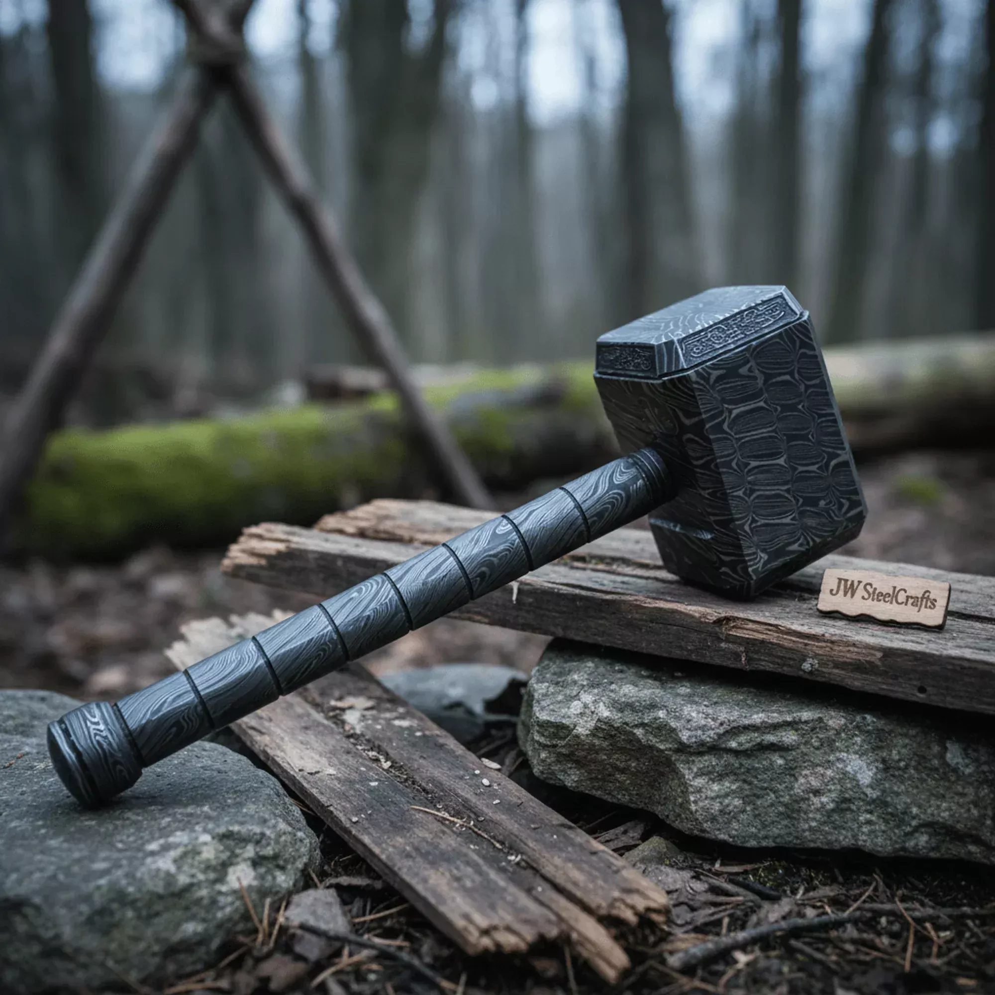 Asgard Forge Hammer 10″ Handmade One-Piece Full Damascus Steel Blacksmith Hammer