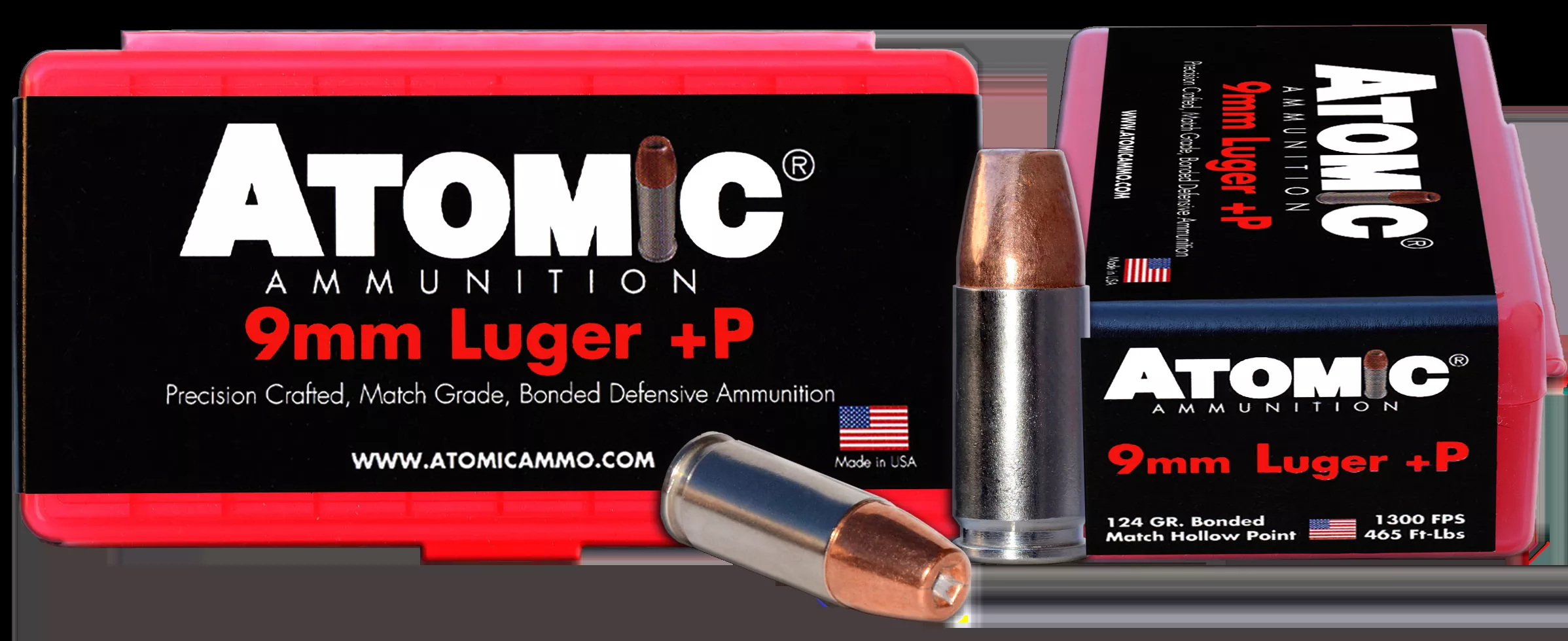 Atomic Pistol 9mm Luger +P 124 Gr. Bonded Match Hollow Point 20/Box