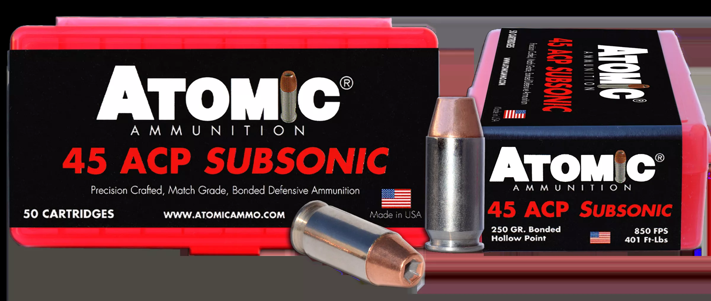 Atomic Pistol Subsonic 45 ACP 250 Gr Bonded Match Hollow Point 50/Box