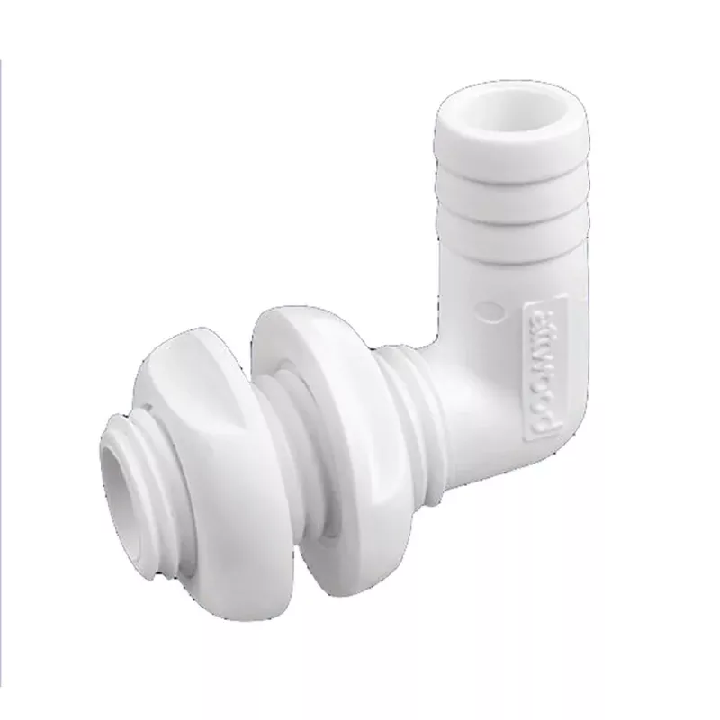 Attwood White Plastic 90 Degree Thru-Hull Connector – 1-1/8 Inner Diameter