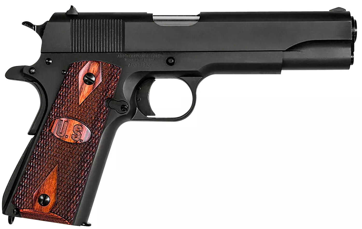 Auto-Ordnance 1911-A1 GI Spec 45 ACP Caliber with 5″ Barrel, 7+1 Capacity, Matte Black Finish Carbon Steel Frame & Slide with Integrated US Logo Checkered Wood Grip