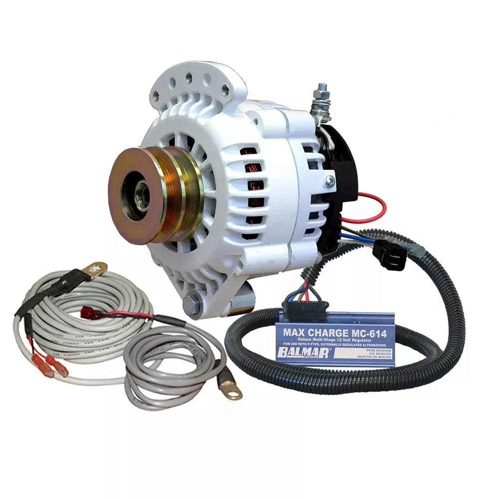 Balmar Alternator 100 AMP Kit 12V 1-2″ Single Foot Spindle Mount Dual Vee Pulley Regulator & Temp Sensor – 621-VUP-MC-100-DV