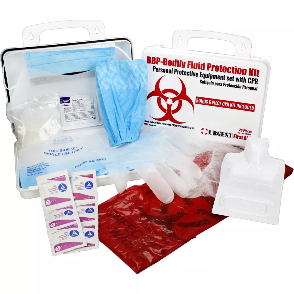 BBP / Bodily Fluid Protection Kit with Bonus 6 piece CPR kit for additional Rescuer Protection
