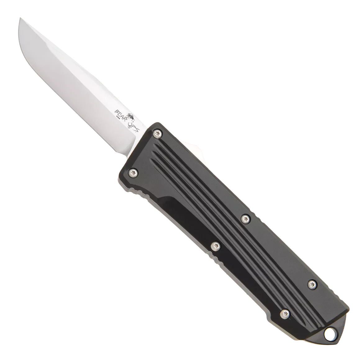 Bear & Son Auto Double Clutch IV Satin D2 Drop Point Knife #BOTF-400-ALBK-S
