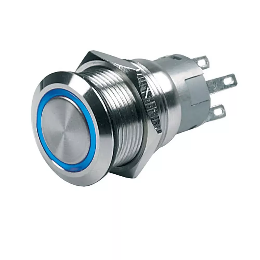 BEP Push-Button Switch 12V Latching On/Off – Blue LED [80-511-0003-00]