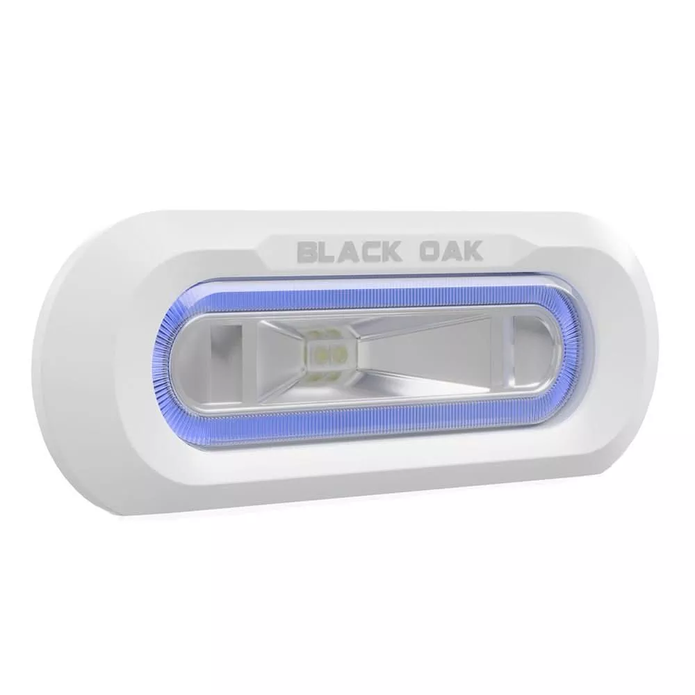 Black Oak Low Pro Marine Spreader Light – Flush Mount – White Housing – Blue LED