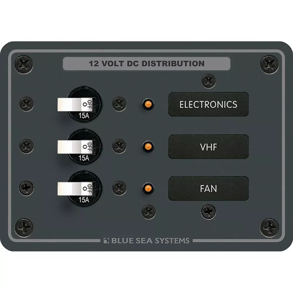 Blue Sea 8025 DC 3 Position Breaker Panel – White Switches