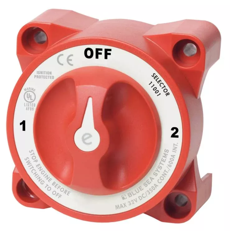 Blue Sea e-Series 32 V DC 350 A 3-Position Red Tinned Copper Selector Battery Switch with AFD , 3 Pieces• 11001-BSS