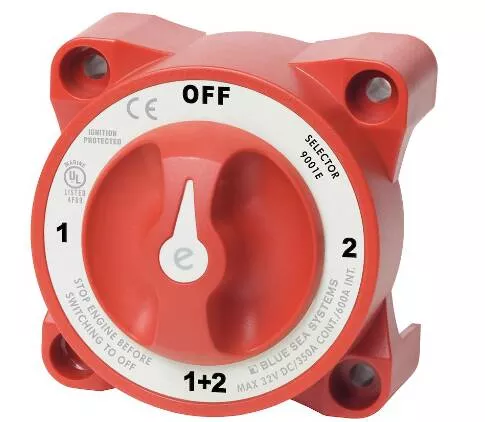 Blue Sea e-Series 32 V DC 350 A 4-Position Red Tinned Copper Selector Battery Switch• 9001E-BSS