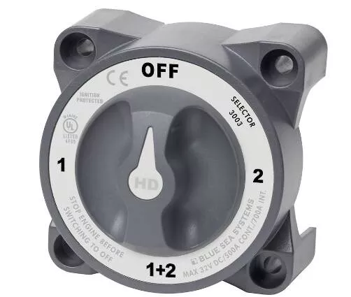 Blue Sea HD-Series Heavy Duty Selector Battery Switch with AFD• 3003-BSS