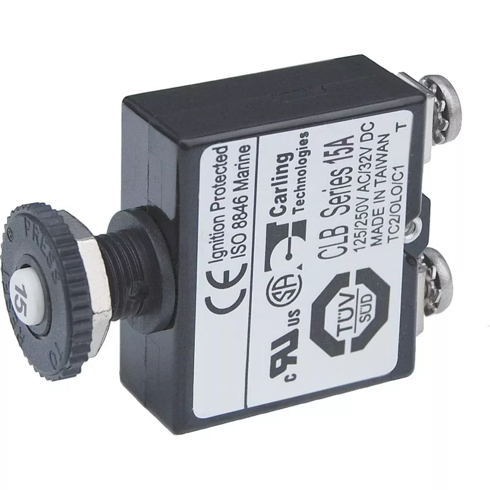 Blue Sea Push Button Reset Only Screw Terminal Circuit Breaker – 15 Amps