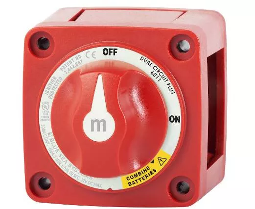 Blue SeaM-Series Mini Plus 32 V DC 300 A 3-Position Red Tinned Copper 2-Circuit Battery Switch• 6011-BSS
