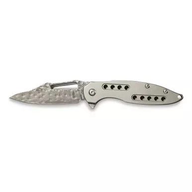 BnB Knives BNB1441TF Titanium Flipper Knife 3.00" Damascus Drop Point Plain Edge Blade, Titanium Handle