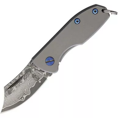BnB Knives BNB7800M Mini EDC Folding Knife 1.70" VG10 Damascus Sheepsfoot Plain Edge Blade, Titanium Handle and Keychain