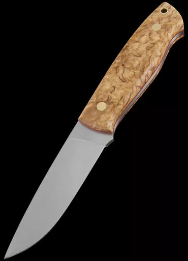 Brisa Trapper 95 Flat N690 Curly Birch Leather - Fixed Blade