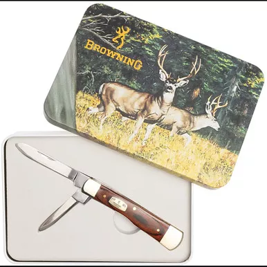 Browning Knife Tin Knife W/ Gift Tin Mule Deer Art