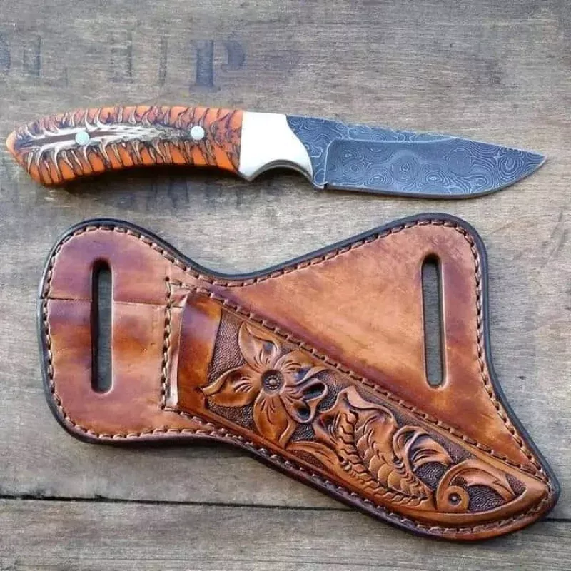 Buckaroo Belt Knife8 Handmade Rasp Steel Blade with Epoxy Pine Cone Handle & Western Leather Sheath