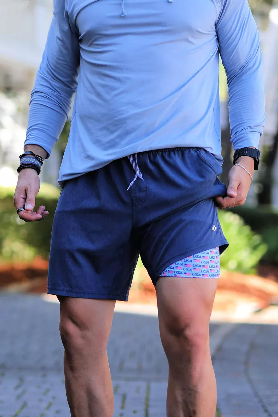 Burlebo Heather Navy USA Flag Athletic Shorts