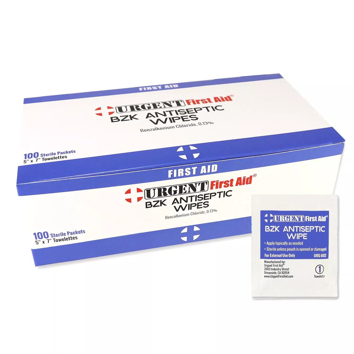 BZK Antiseptic Towelettes, 100 Per Box, Urgent First Aid, URG-602