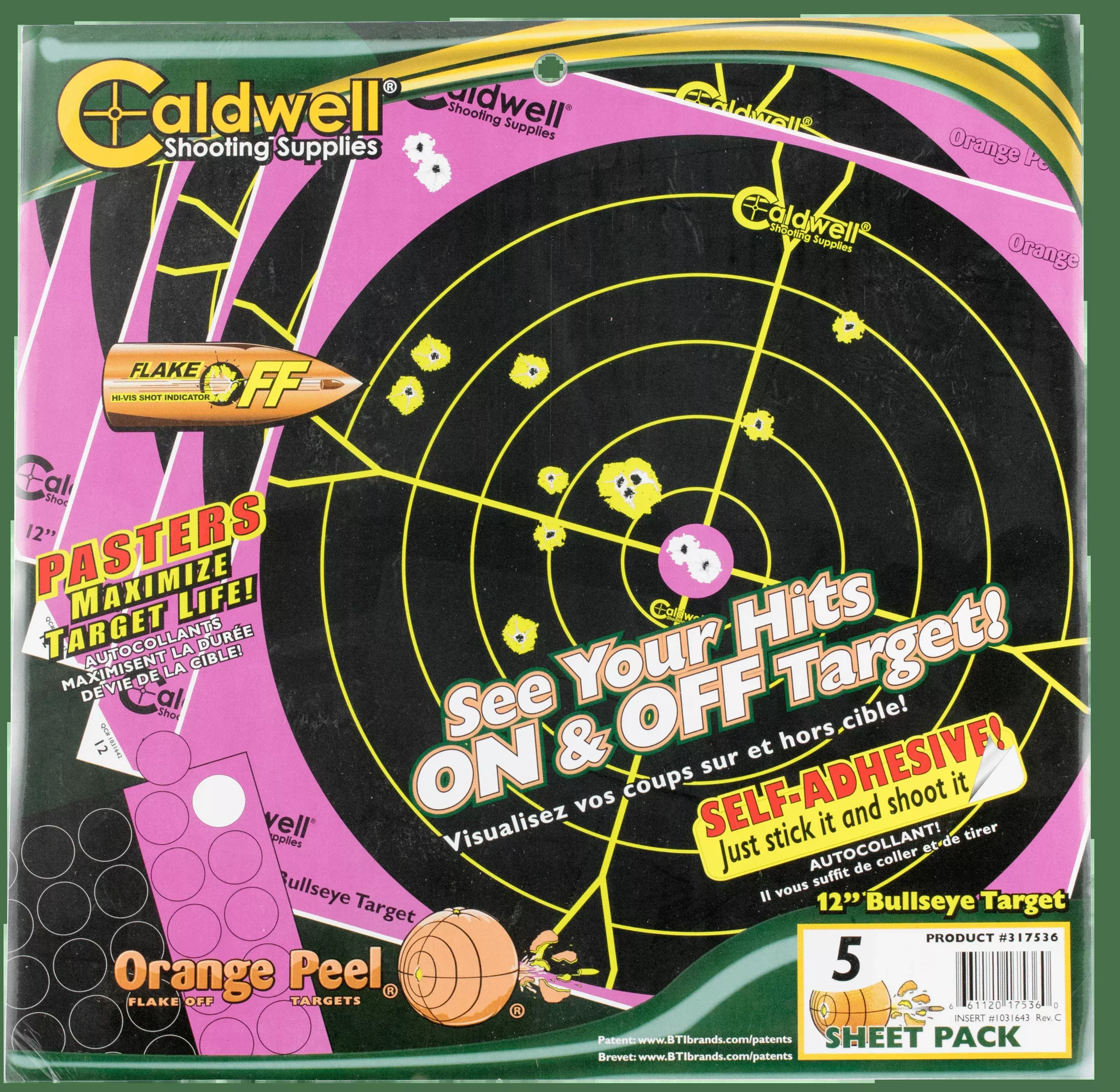 Caldwell Orange Peel, Cald 31753612in Op Bulls-eye Pnk 5pk