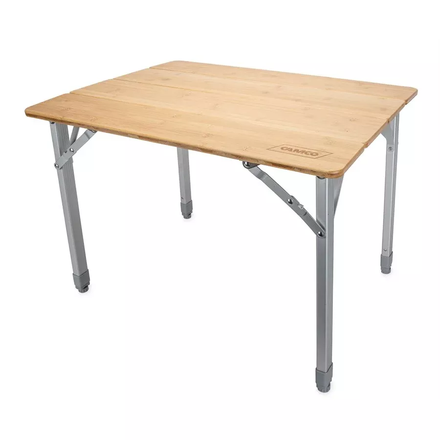 Camco Bamboo Folding Table w/ Aluminum Adjustable Legs• 51895