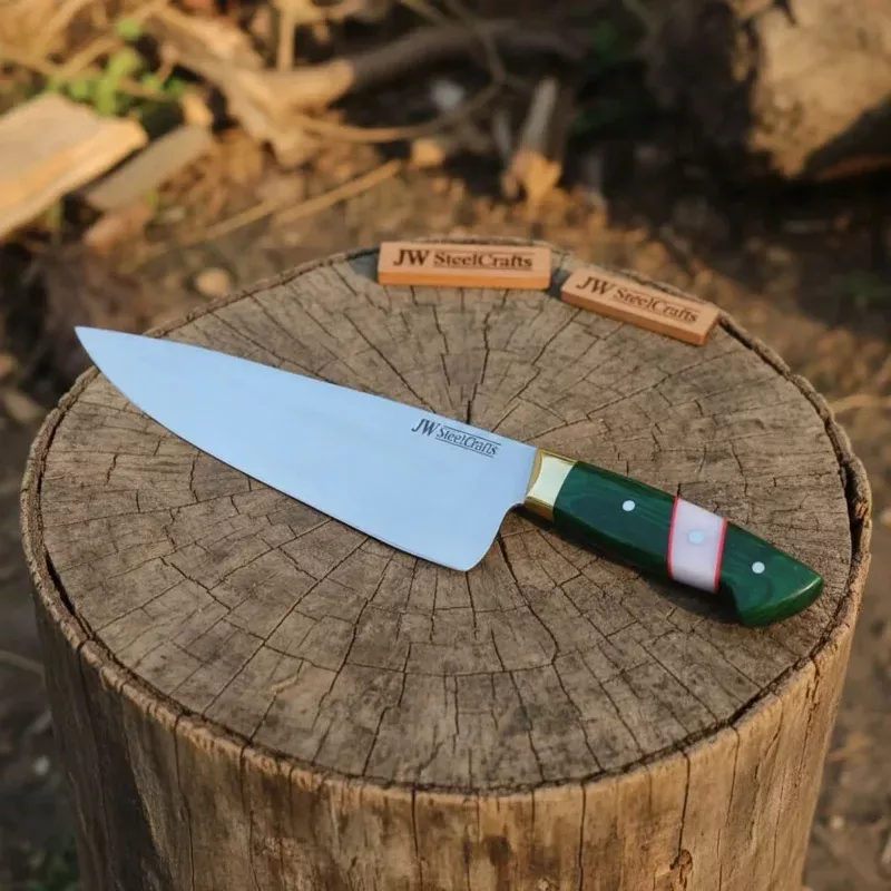 Carbon Steel Chef Knife 8” bladeGreen Handle Sharp Kitchen Knife