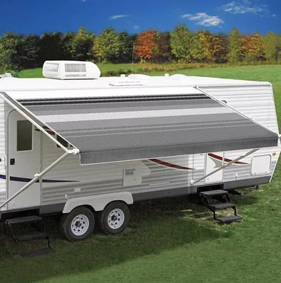 Carefree Black/Gray Dune Stripe Replacement RV Awning Fabric – 17.2′ x 8′ W/Black FLXGuard• JU188D5A