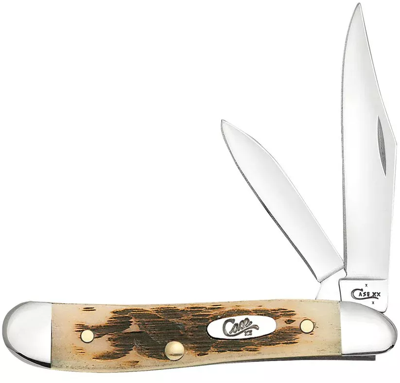 Case Knife Peach Seed Jig Amber Bone Peanut Pocket Knife #045