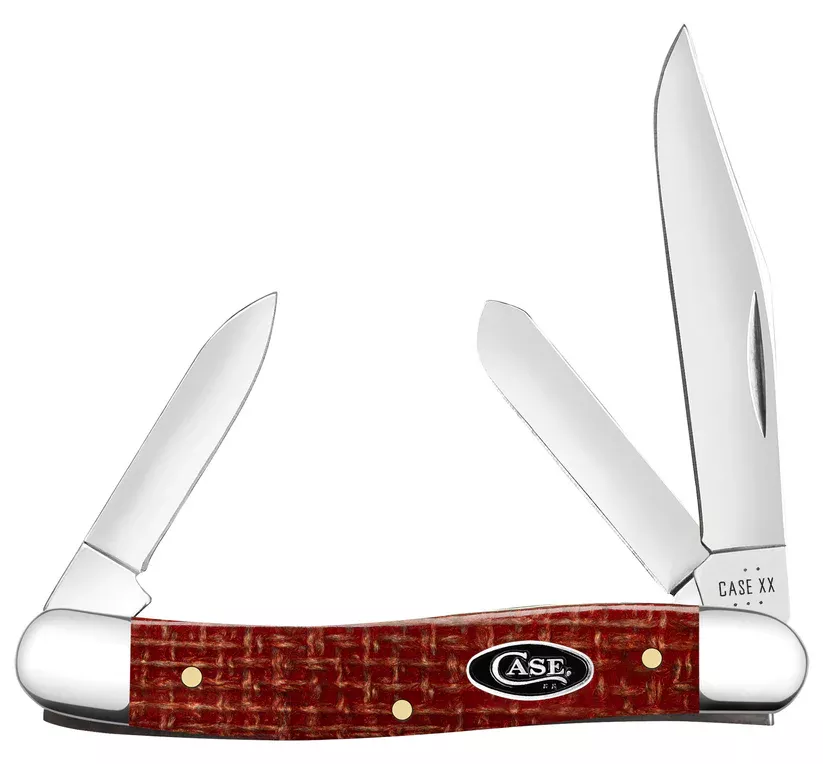 Case Knife Smooth Dark Red Burlap Micarta CS Medium Stockman Knife #12272