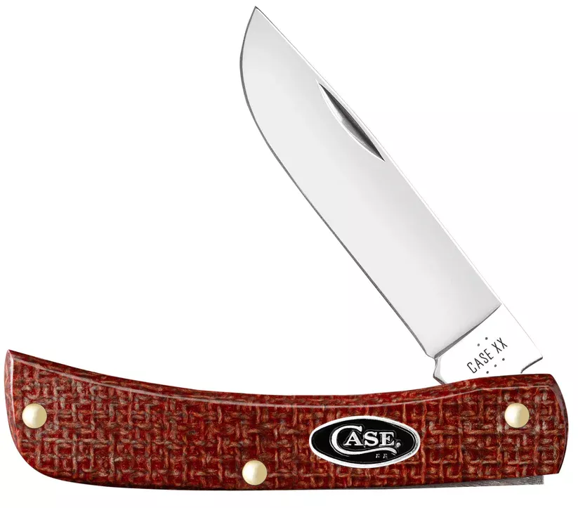 Case Knife Smooth Dark Red Burlap Micarta CS Sod Buster Jr #12273