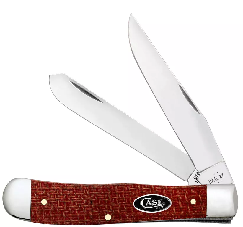 Case Knife Smooth Dark Red Burlap Micarta CS Trapper Knife #12270