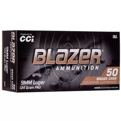 CCI 5201 Blazer Brass 9mm 124 GR FMJ 50 Rounds