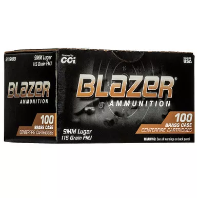 CCI Blazer Brass Handgun Ammunition 9mm Luger 115GR 100 Rounds