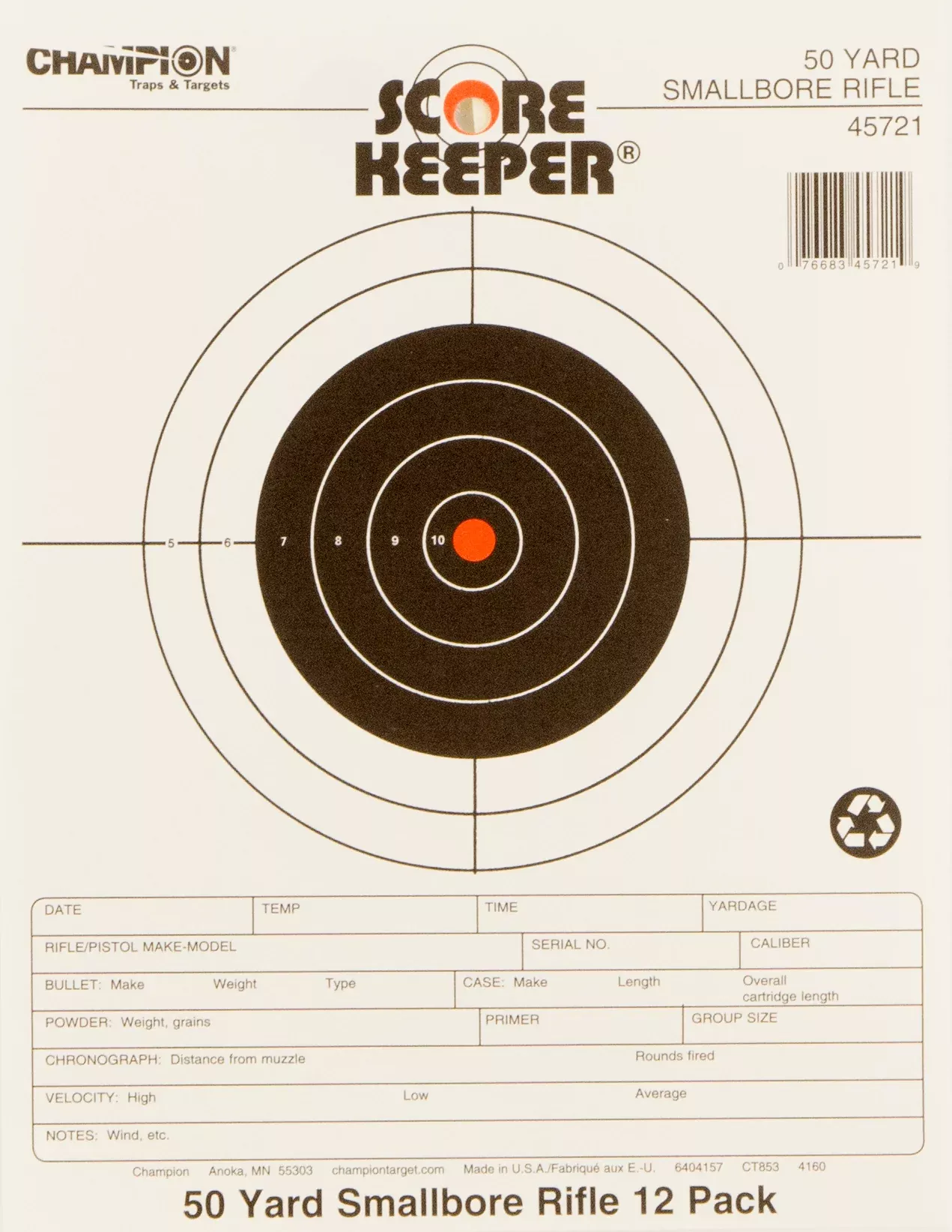Champion Targets Scorekeeper, Champ 45721 50ft Smallbore Notebook