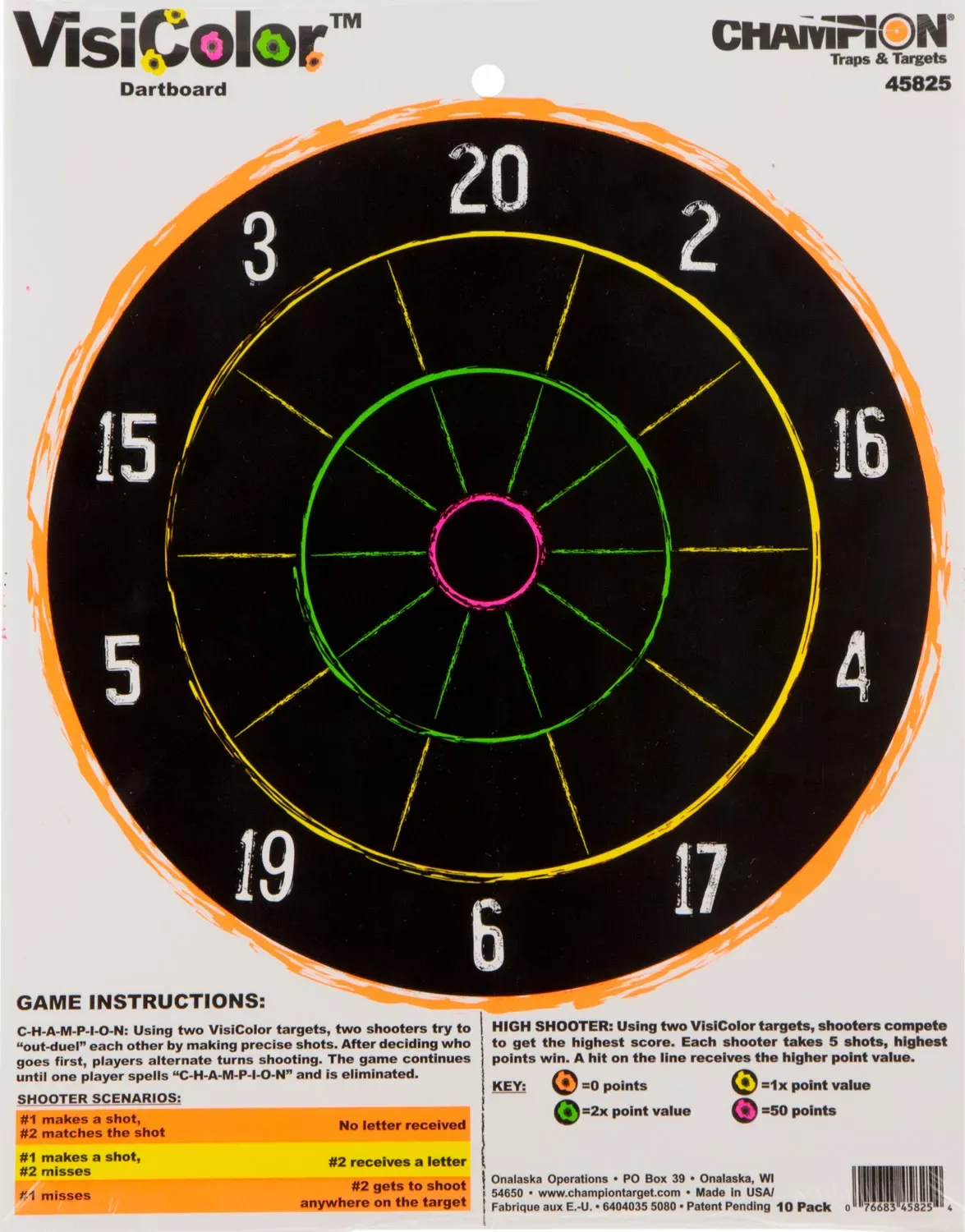 Champion Targets VisiColorHanging Paper Dart Board