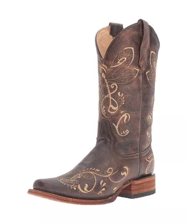 CIRCLE G by CORRAL Women's Distressed Brown/Bone Dragonfly Embroidery Boot (L5079-LD)